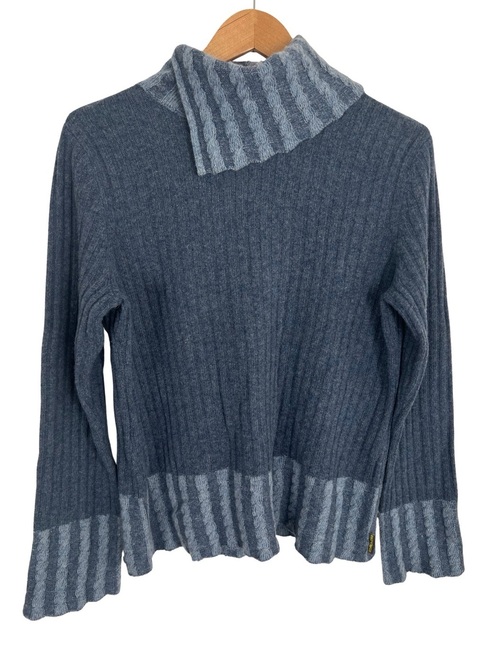 Y2K DKNY Jeans 100% Lambswool Ribbed Turtleneck Sweater Blue XL